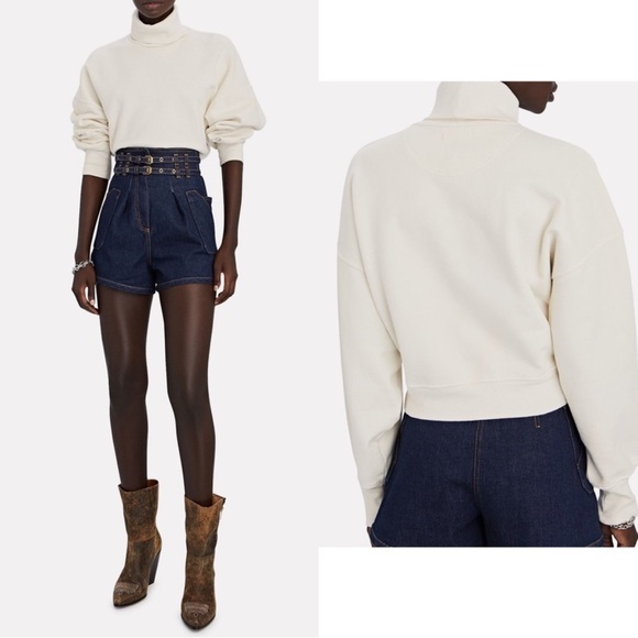 Anine Bing Kian Sweatshirt Ivory Turtleneck Long - Picture 3 of 10